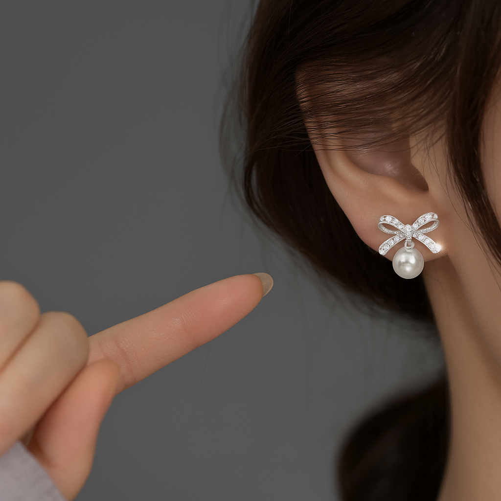 Lumarish™ Ribbon Earrings with Pearl
