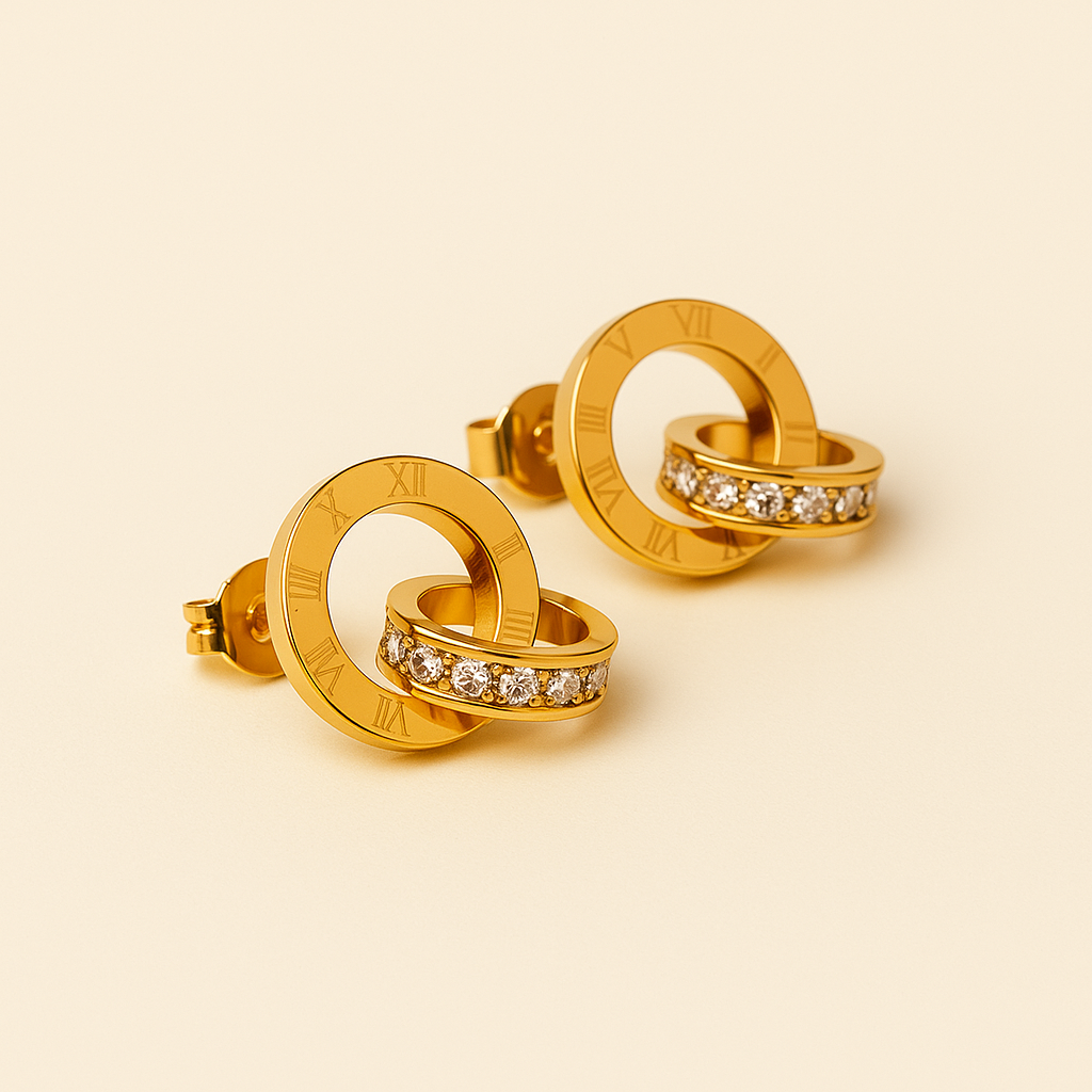 Lumarish™ Golden Roman Circle Earrings with Crystal Accent