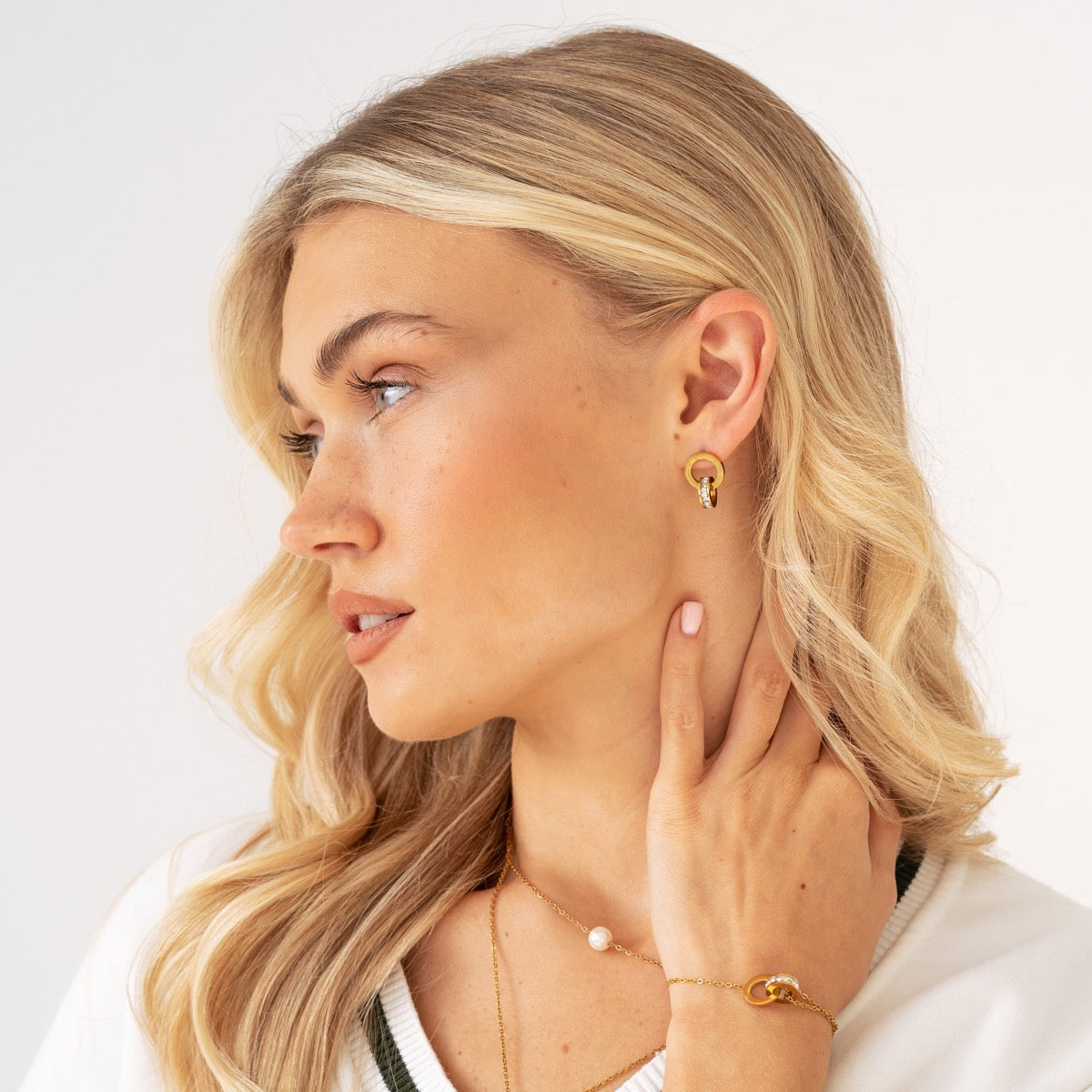 Lumarish™ Golden Roman Circle Earrings with Crystal Accent